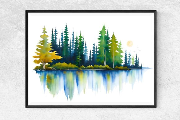 Download Watercolor Forest Reflection in Water - Watercolor Collection