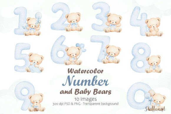 Download Watercolor Number and Baby Bears - Watercolor Collection