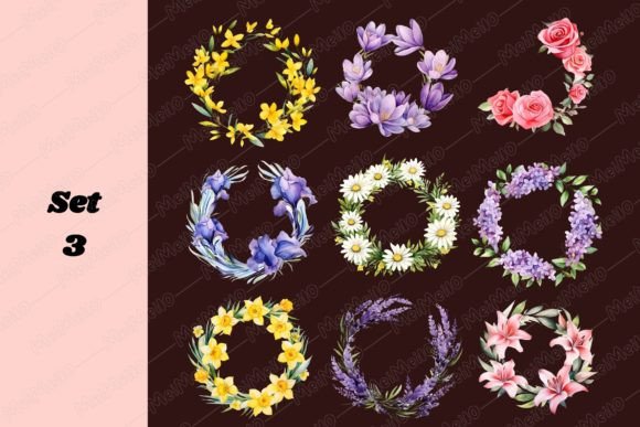 Download Watercolor Round Circle Flower Frame Set - Watercolor Collection
