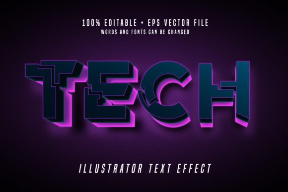 Download TECH 3D Illustrator Text Effect Font - Illustrator text effect Collection