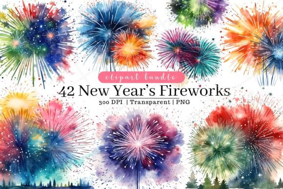 Download New Year's Fireworks Watercolor Clipart - Watercolor Collection