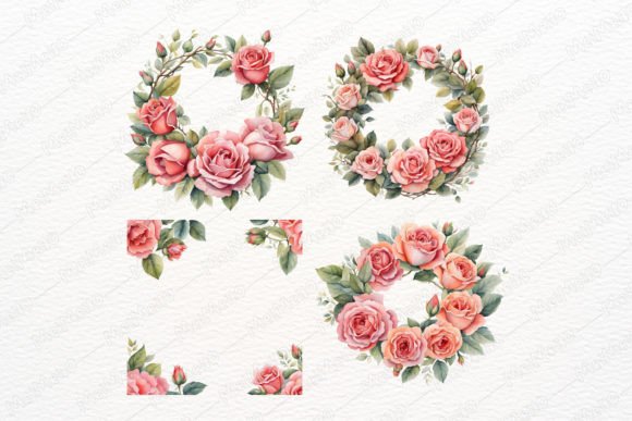 Download Watercolor Rose Flower Wreath Frame Set - Watercolor Collection