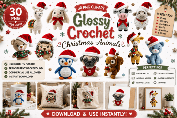 Download 30 Glossy Crochet Christmas Animals - Glossy Collection
