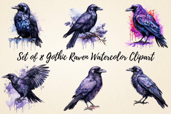 Download Gothic Raven Watercolor Clipart - Watercolor Collection