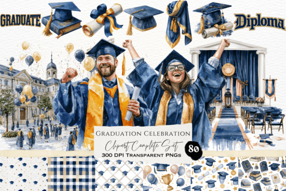 Download Graduation Celebration Watercolor Set - Watercolor Collection