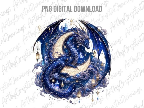 Download Watercolor Celestial Moon Dragon PNG - Watercolor Collection