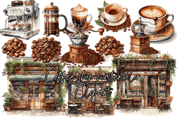 Download Coffee Shop Watercolor Clipart - Watercolor Collection