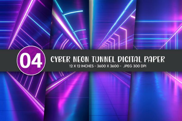 Download Cyber Neon Tunnel Digital Paper - Neon tunnel Collection