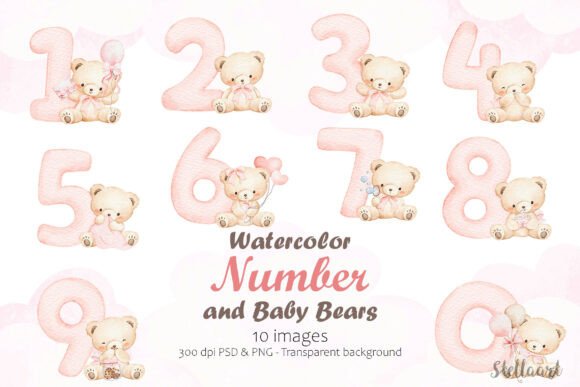 Download Watercolor Number and Baby Bears - Watercolor Collection