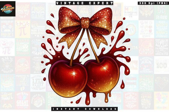 Download Dripping Glossy Cherries Sparkle Bow PNG - Premium Bundle