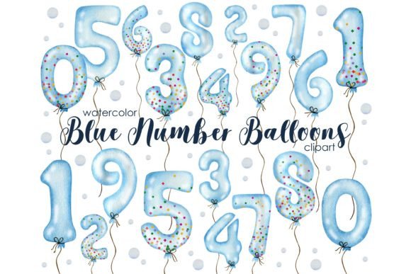 Download Blue Number Balloons Watercolor Clipart - Watercolor Collection