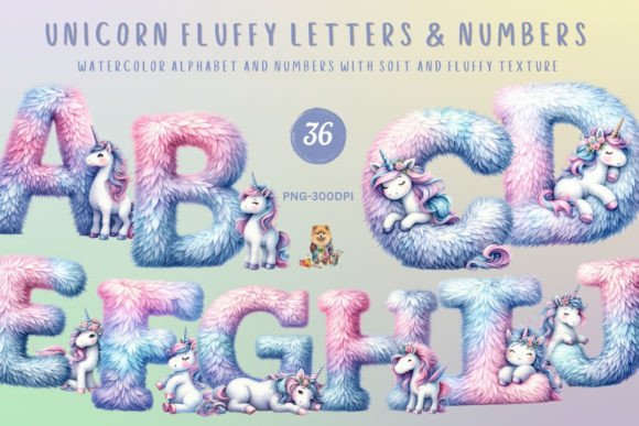 Download Watercolor Unicorn Fluffy Letters Number - Watercolor Collection