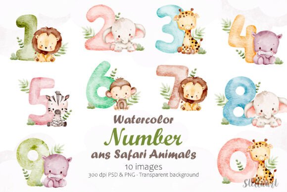 Download Watercolor Number and Safari Animals - Watercolor Collection